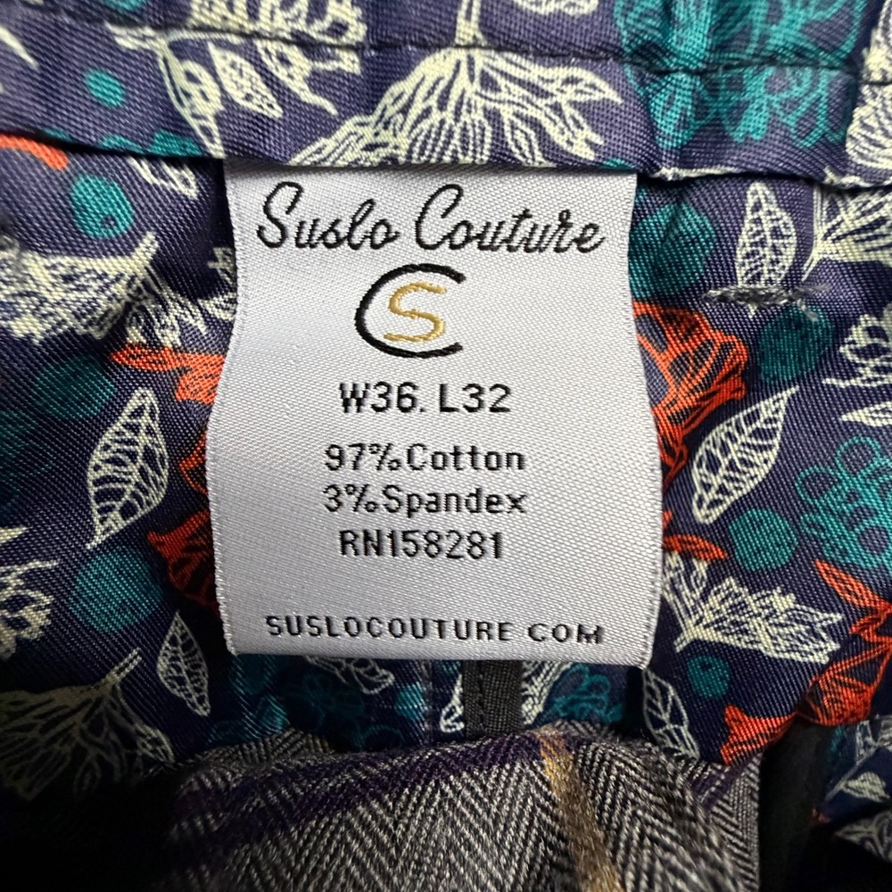 Suslo Couture Mens Grey Yellow Plaid Tailored Slim Fit Dress Pants W36 L32 NWT - Picture 4 of 12